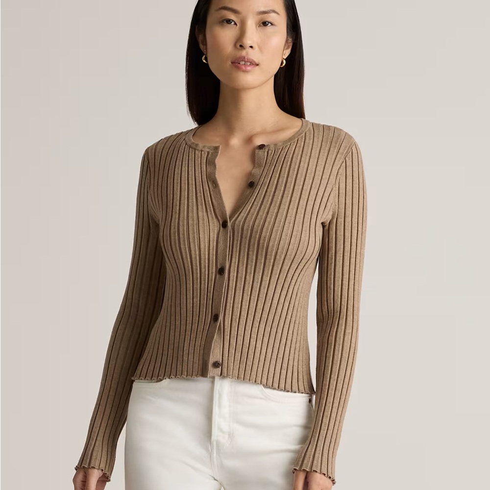 Quince Eco-Knit Cropped Rib Cardigan and Tank Set Warm Taupe Size XL